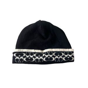 Coach Black and White Beanie with Signature Pattern